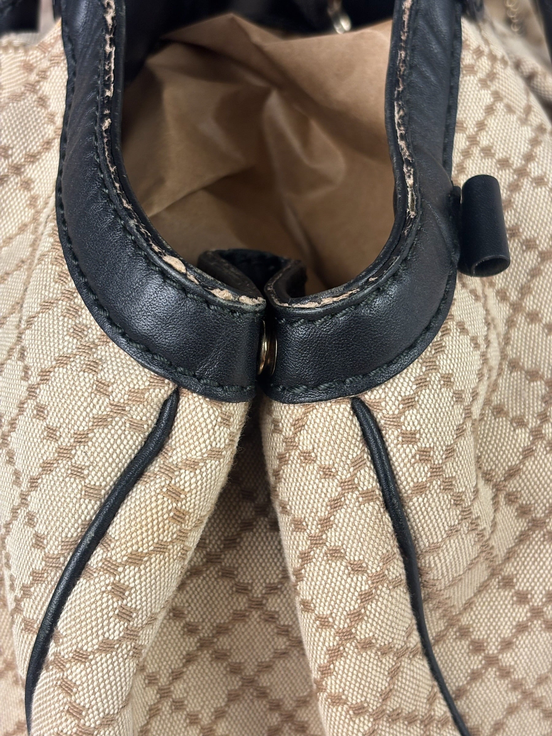 Gucci Beige Leather Trim Diamante Canvas Sukey Tote