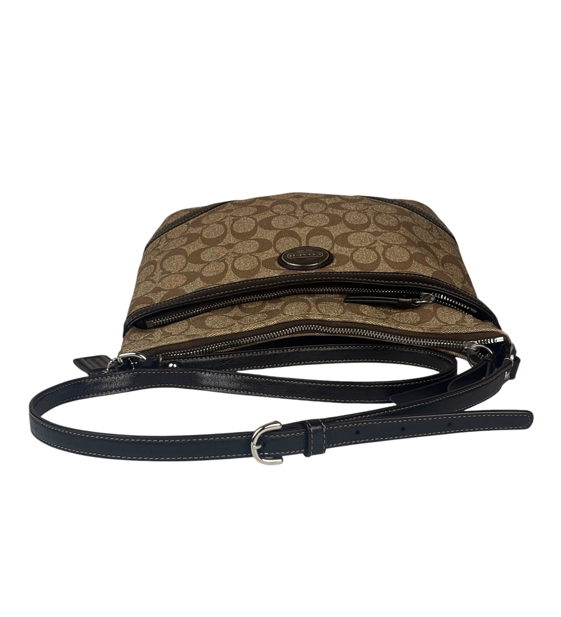 Coach Brown Leather Trim Signature Peyton File Crossbody