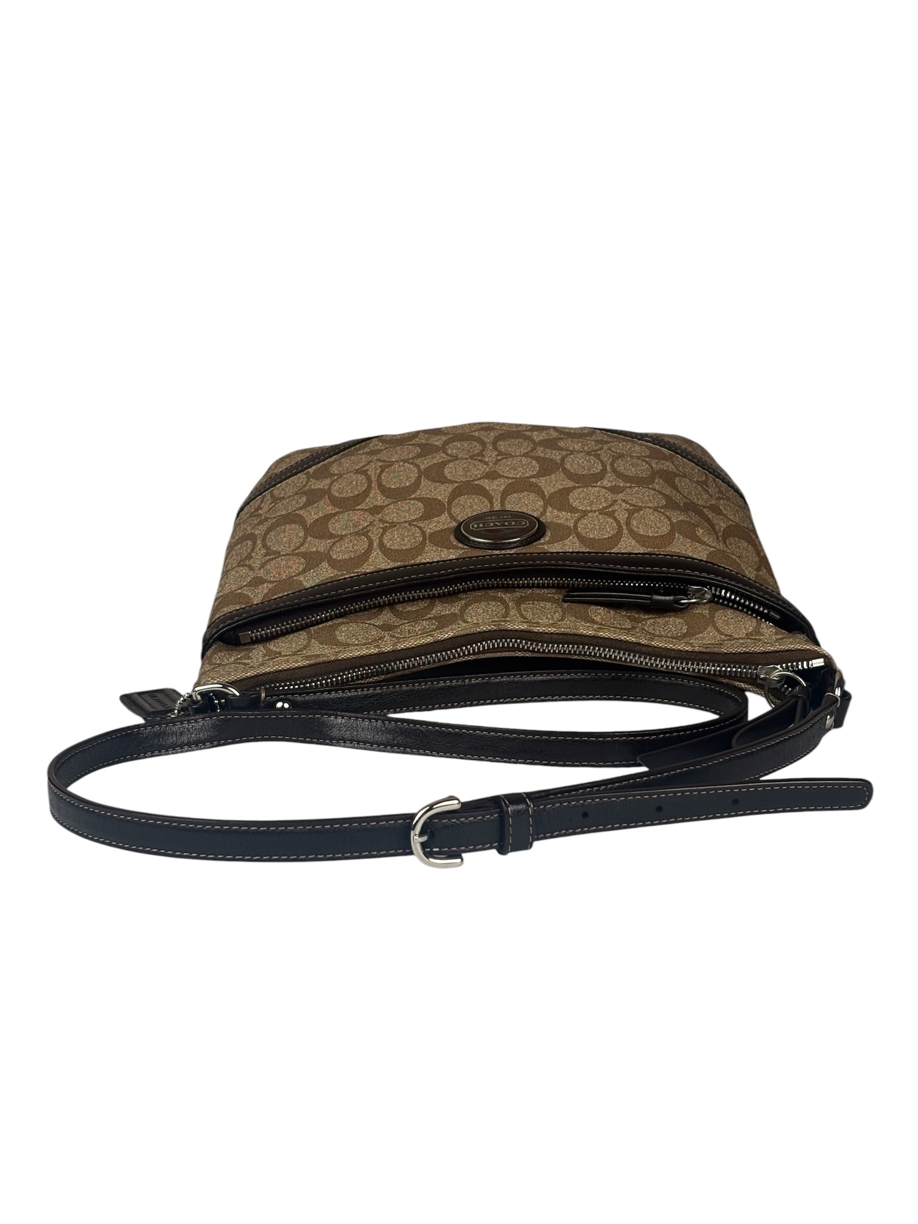 Coach Brown Leather Trim Signature Peyton File Crossbody