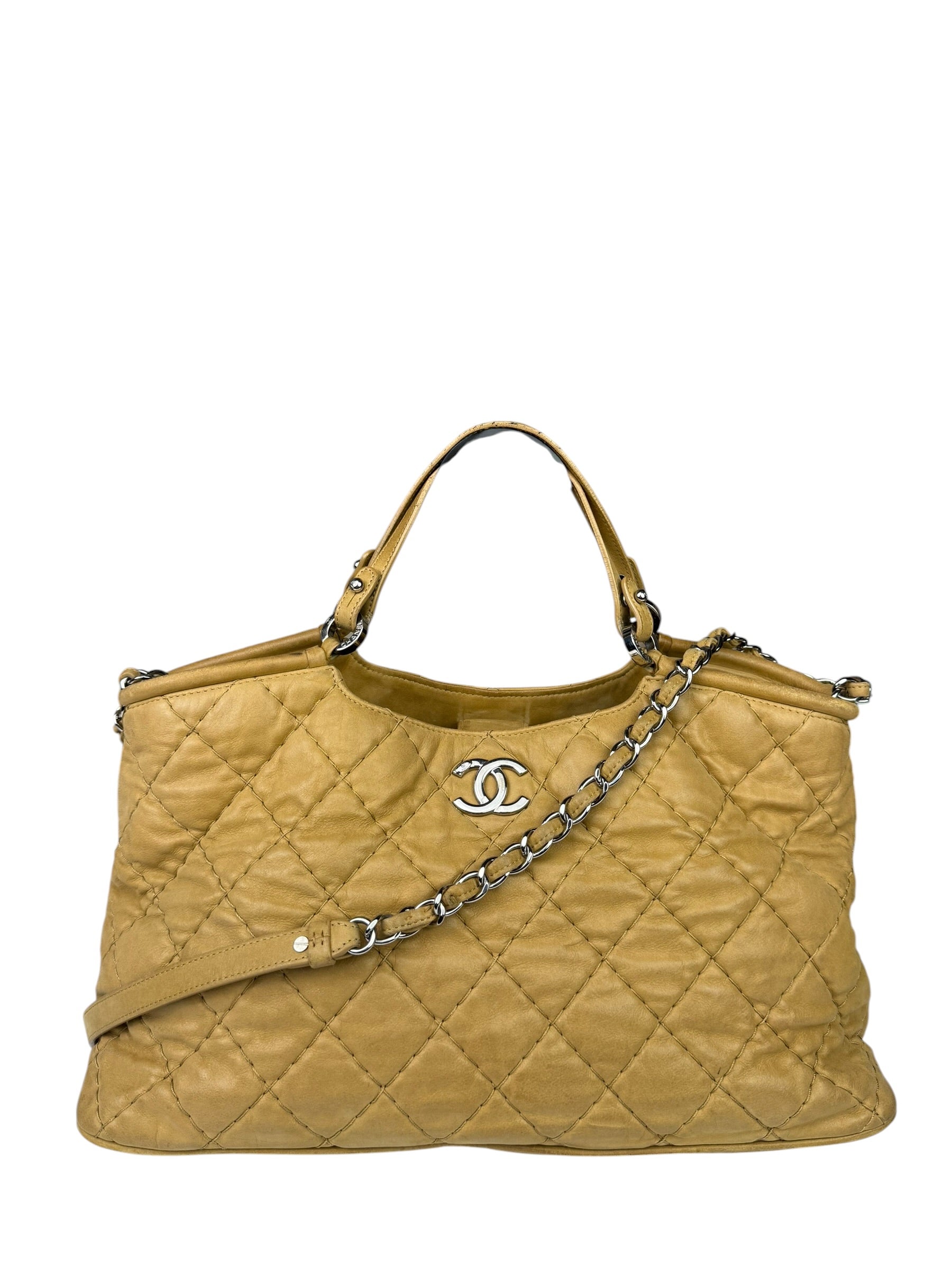 Chanel Beige Iridescent Quilted Leather 2Way Sea Hit Tote 2012