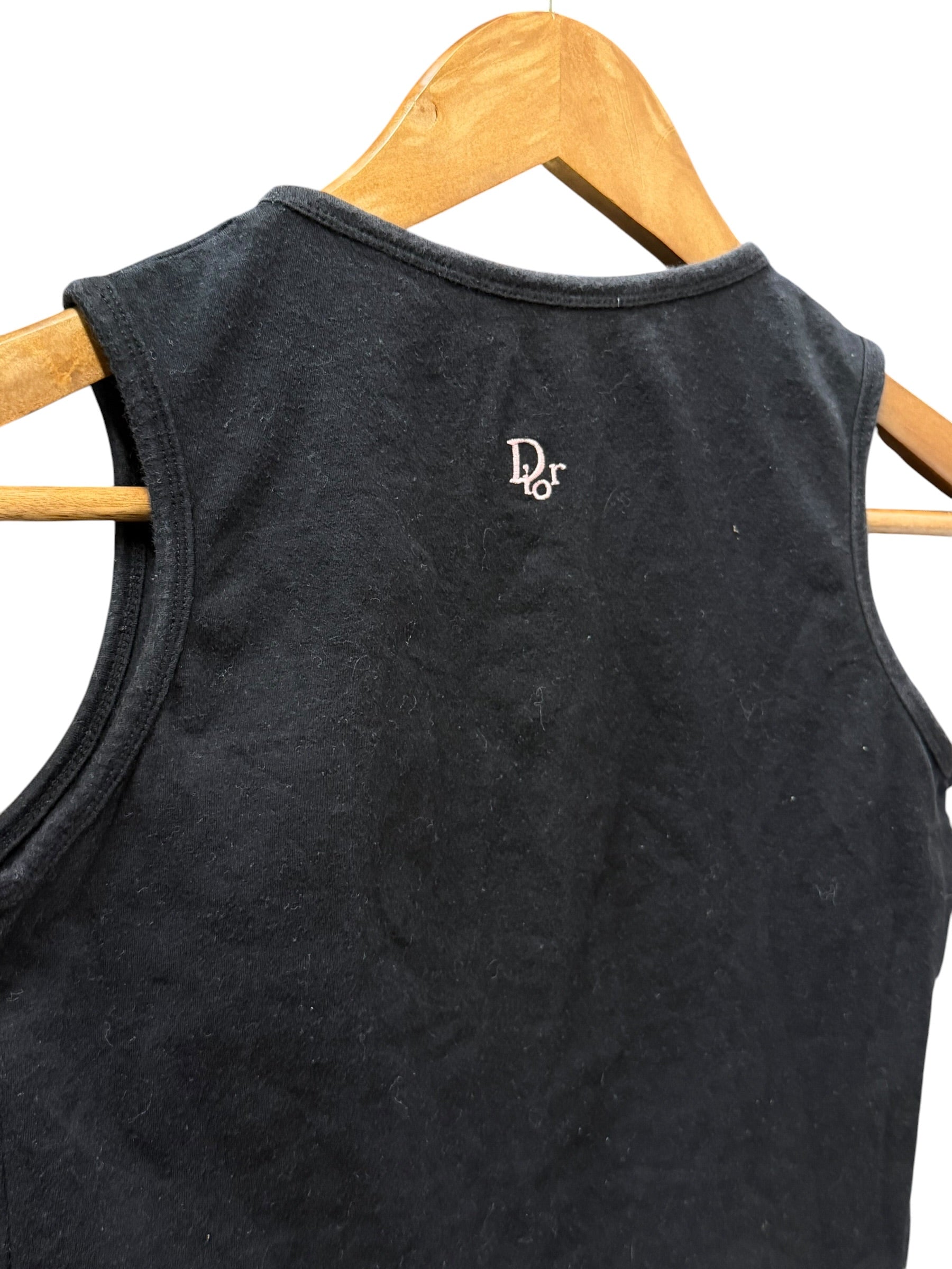 Christian Dior Black Rhinestone J'adore Dior Cotton Tank Top