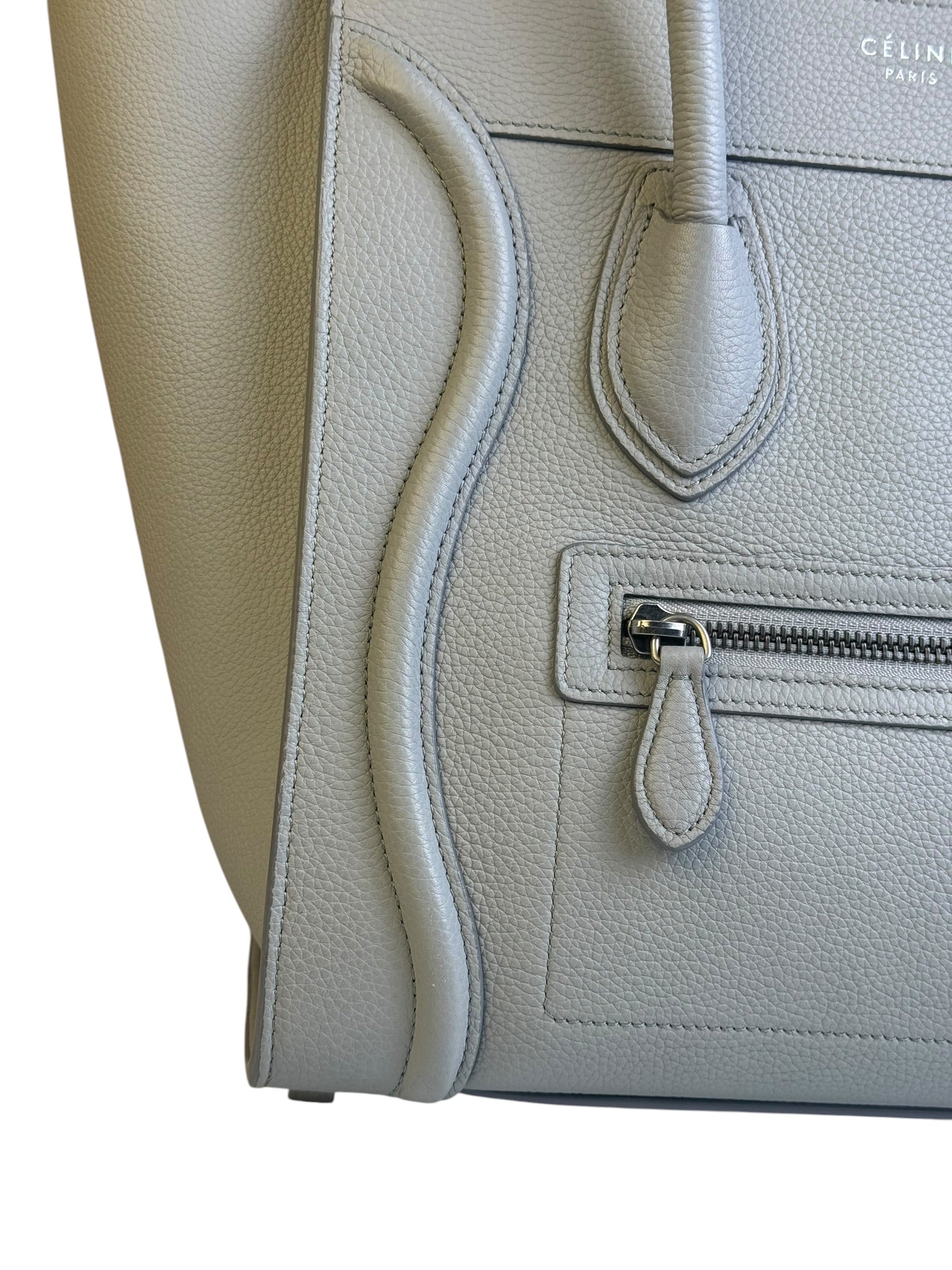 Celine Grey Pebbled Leather Luggage Micro Tote
