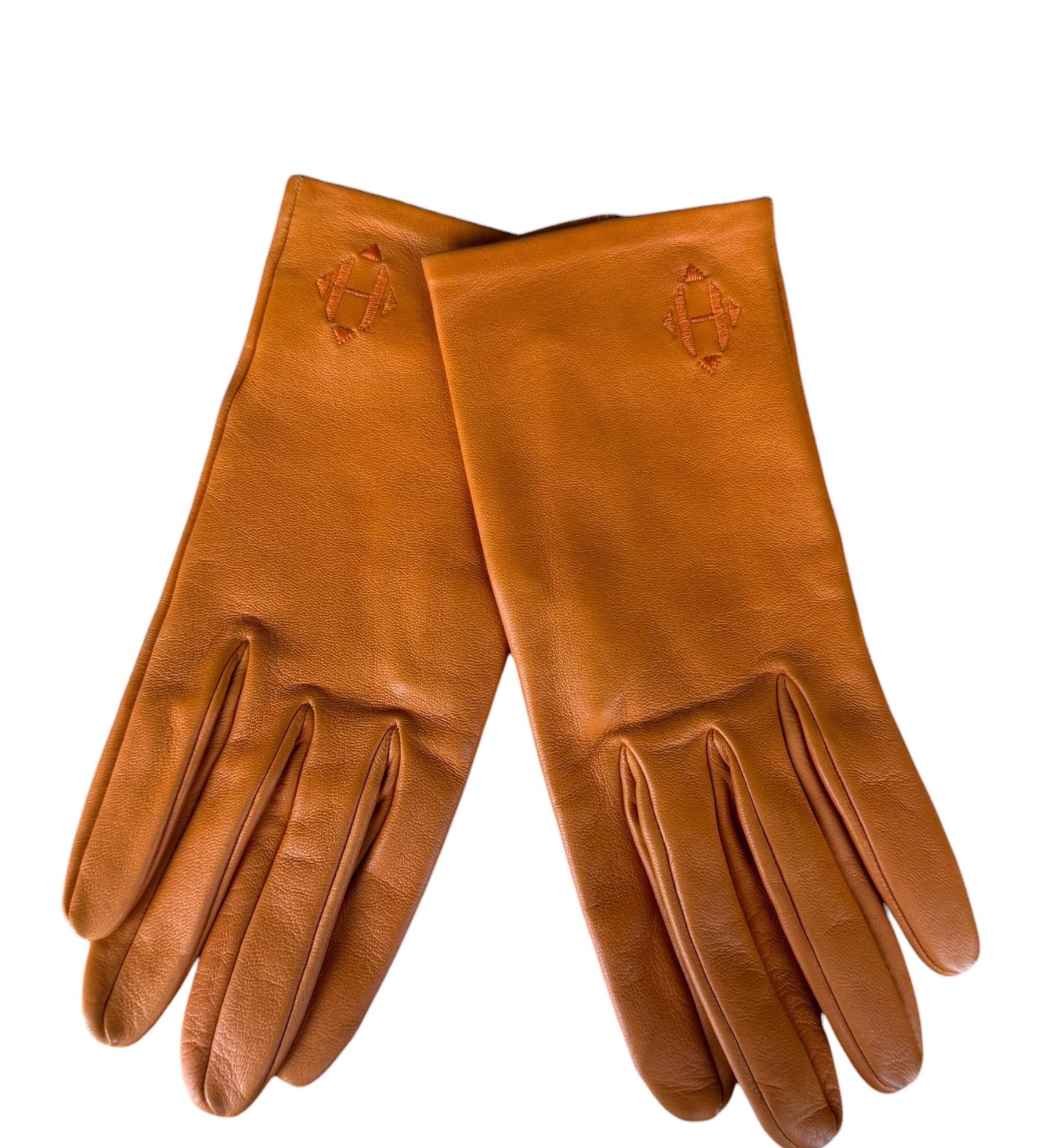 Hermes Orange Leather Vintage Gloves
