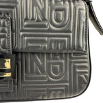 Fendi Black Leather 3D Logo Embossed Baguette