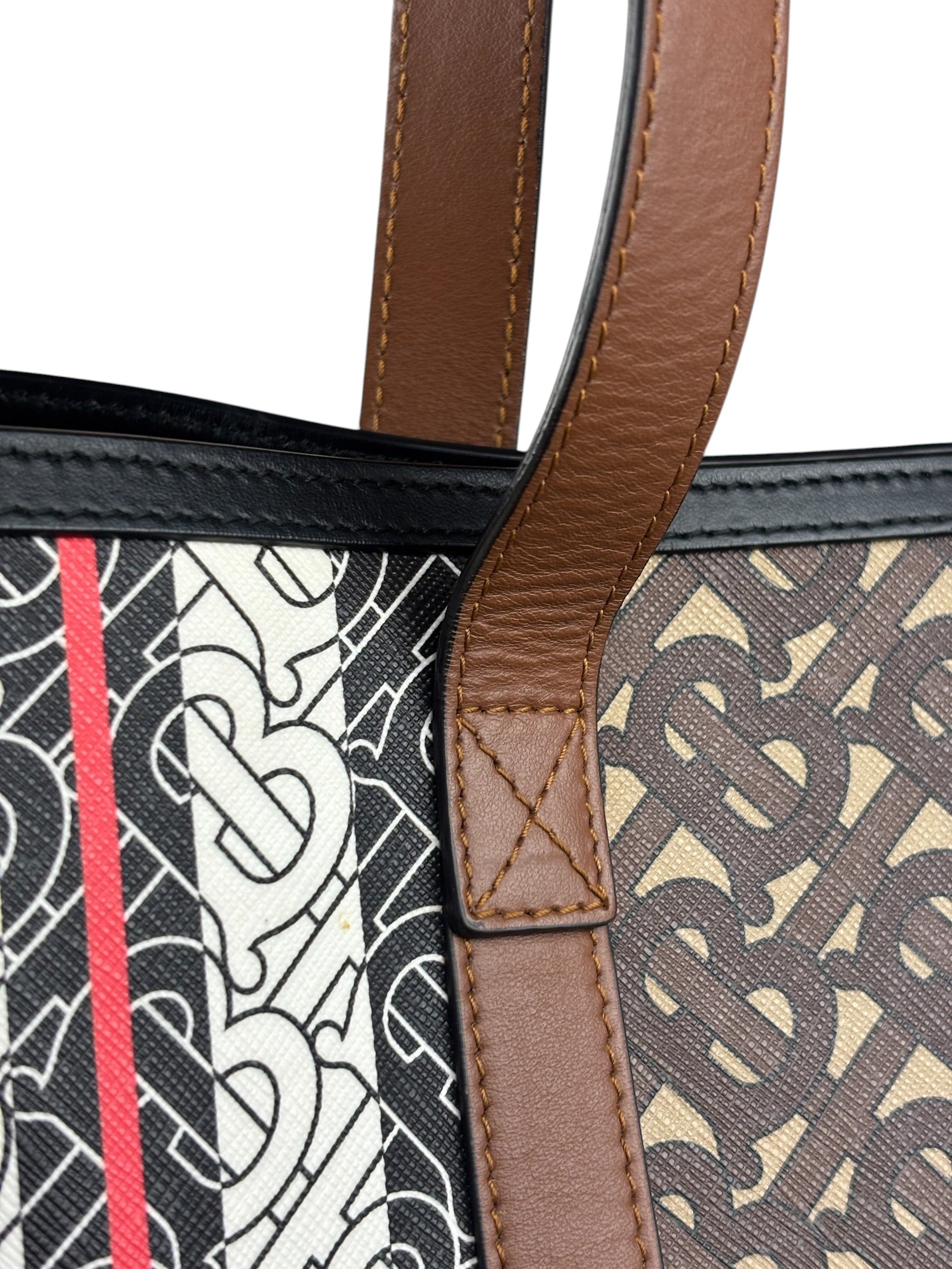 Burberry Leather TB Monogram Stripe E-Canvas Tote Bag