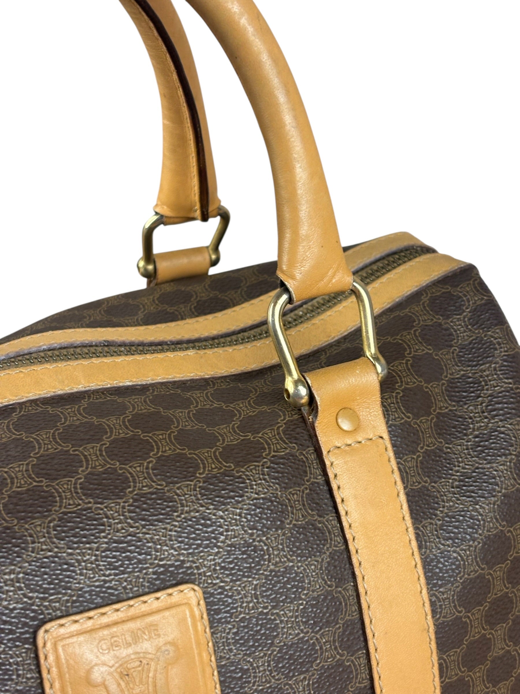 Celine Vintage Brown Coated Macadam Boston Handbag