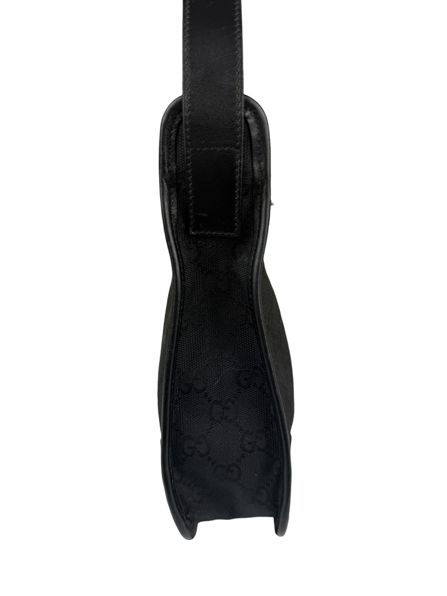 Gucci Black Canvas Leather Trim Shoulder Bag