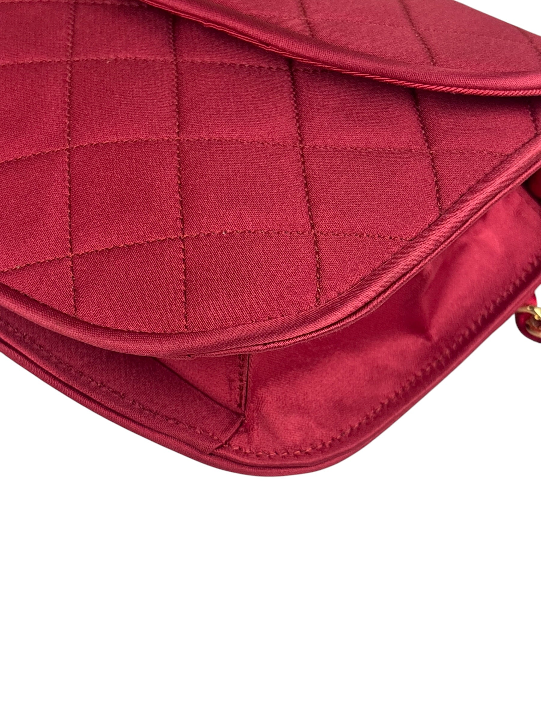 Chanel Vintage Two Tone Red Satin Flap 1989