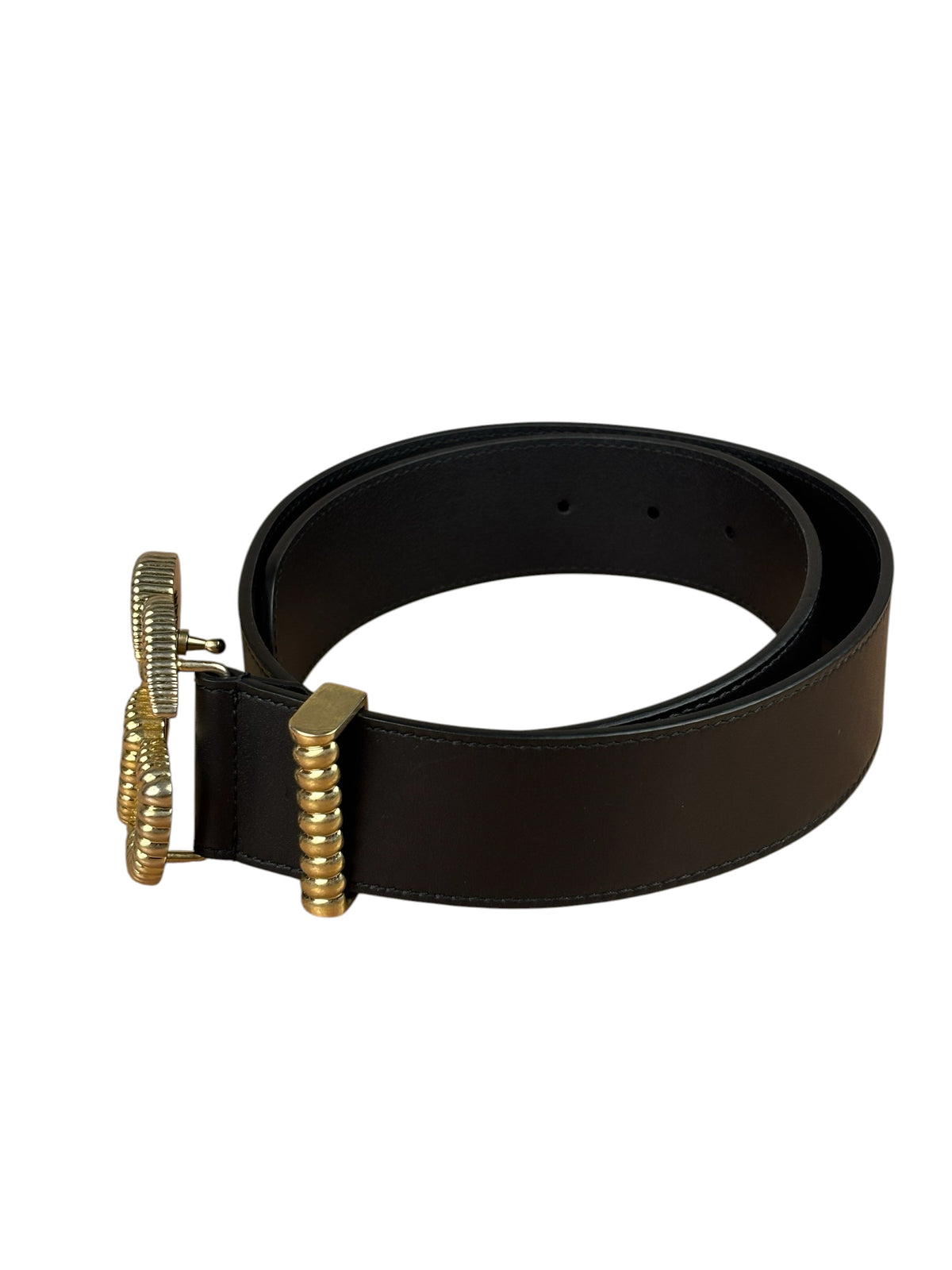 Gucci GG Black Golden Buckle Marmont Torchon Leather Belt