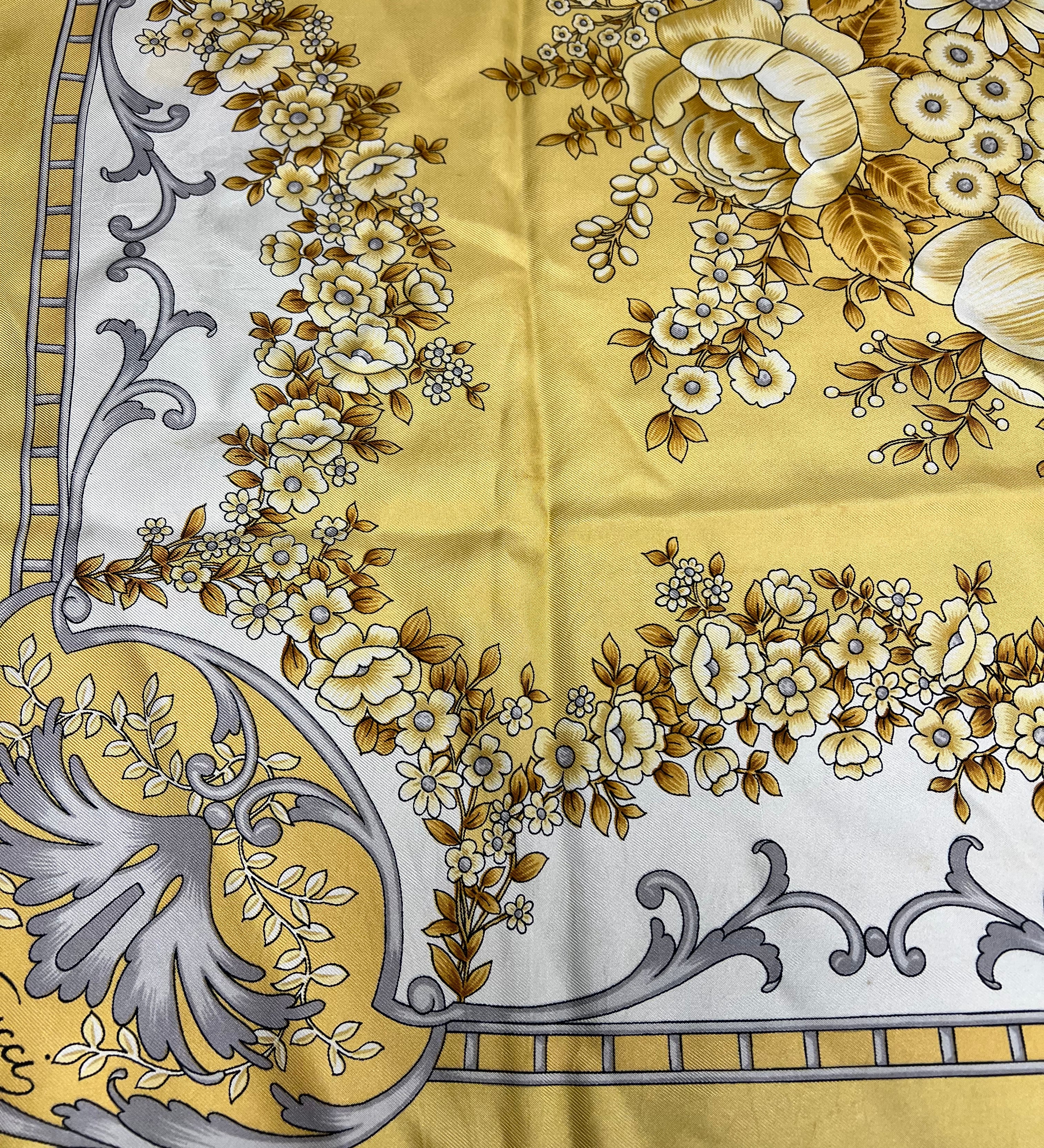 Gucci Vintage Yellow Floral Silk Scarf