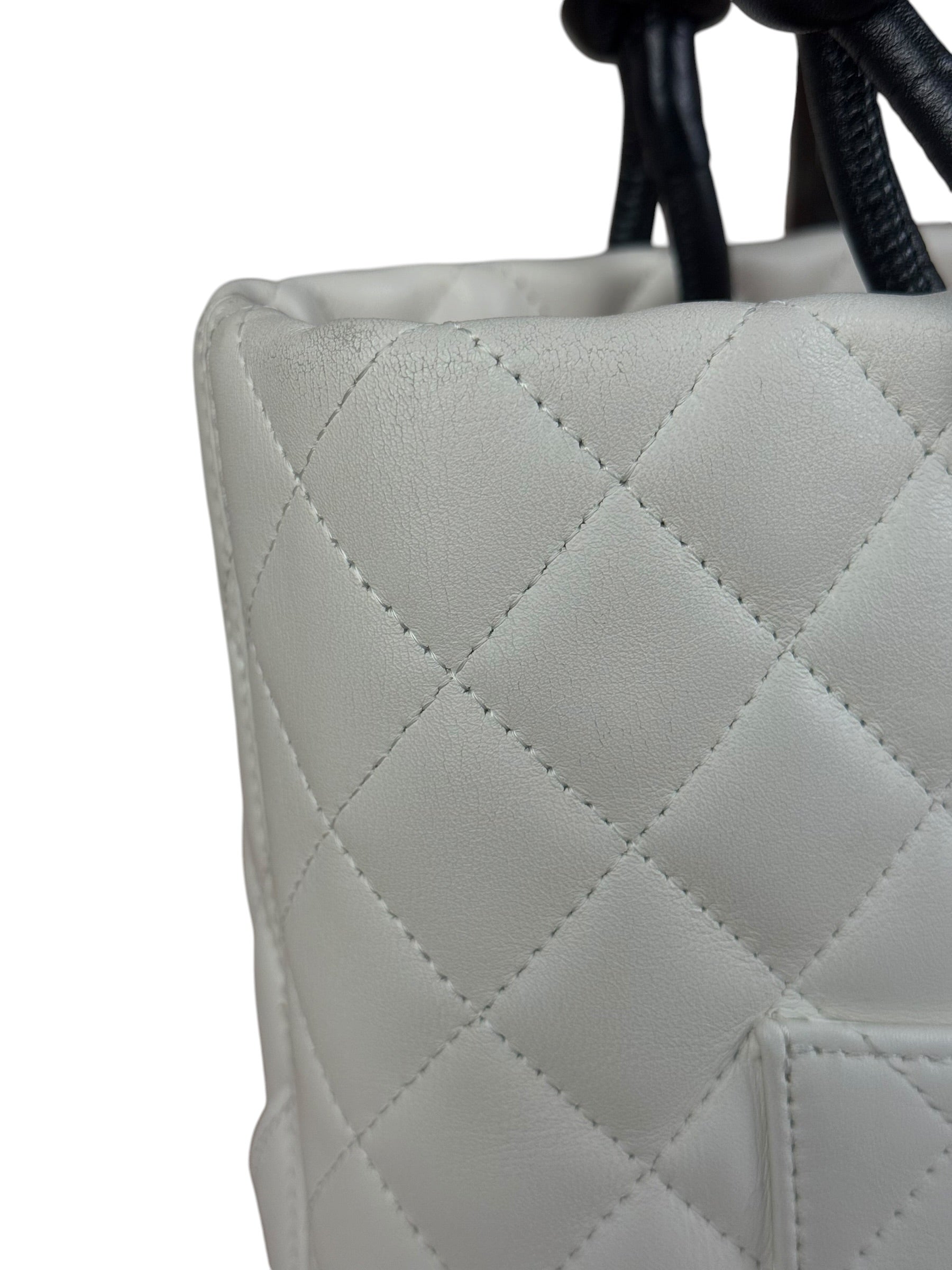 Chanel Vintage White Quilted CC Snake Cambon Ligne Tote 2004