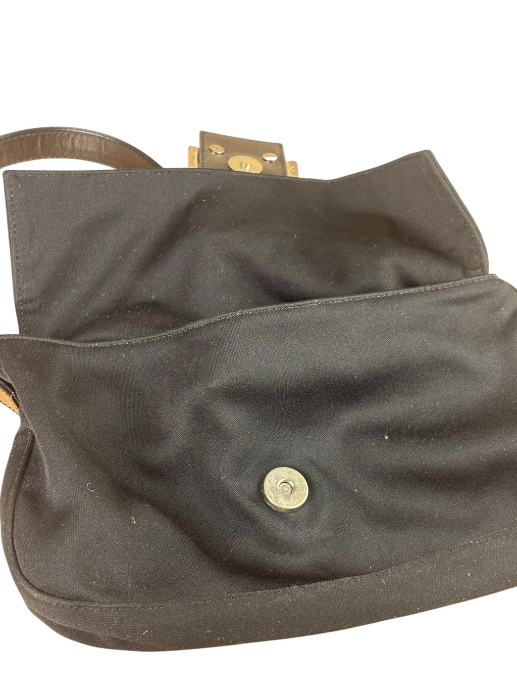 Fendi Black Leather Trim Neoprene Baguette