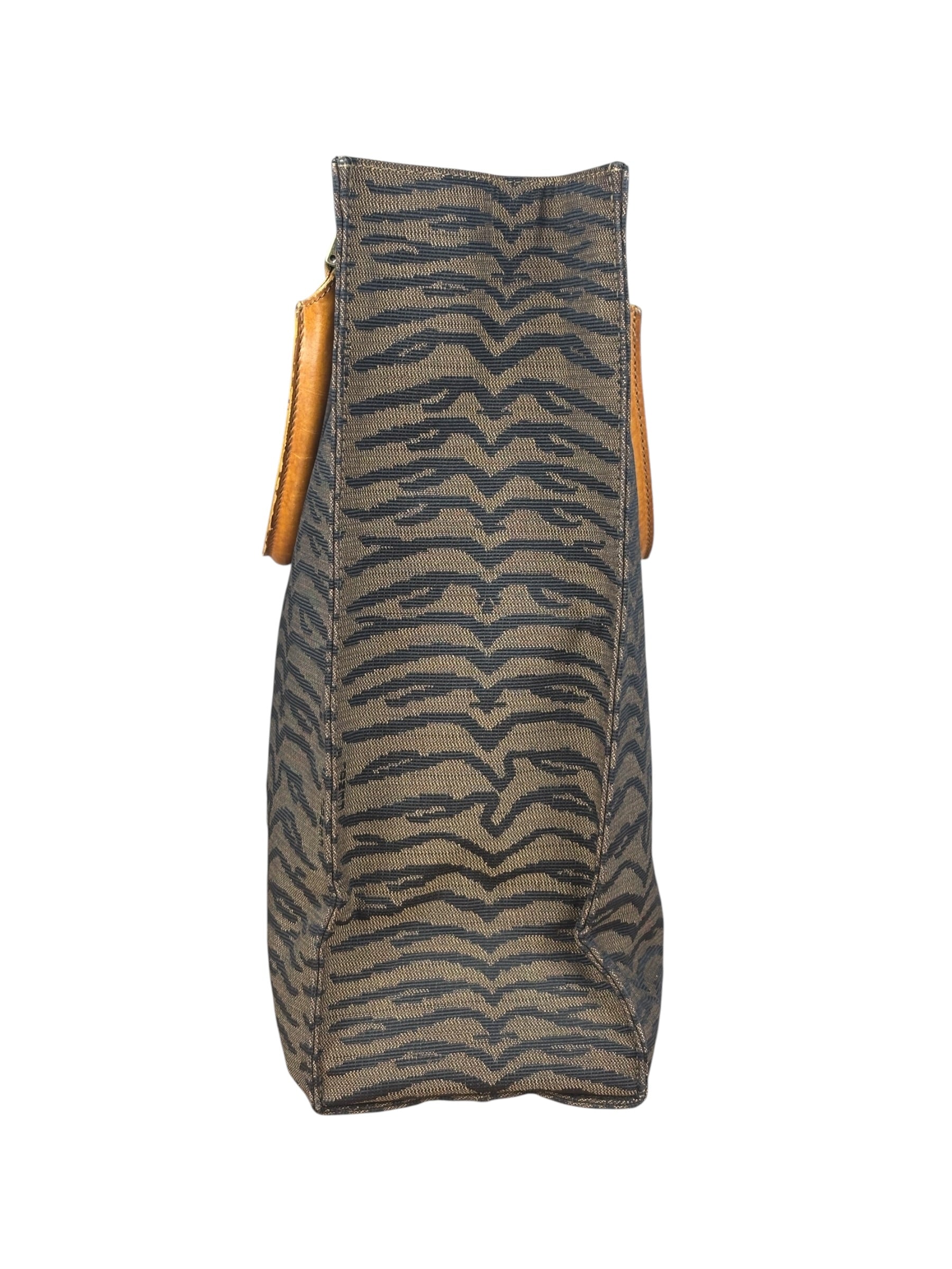 Fendi Vintage Brown Tiger Print Canvas Tote Bag