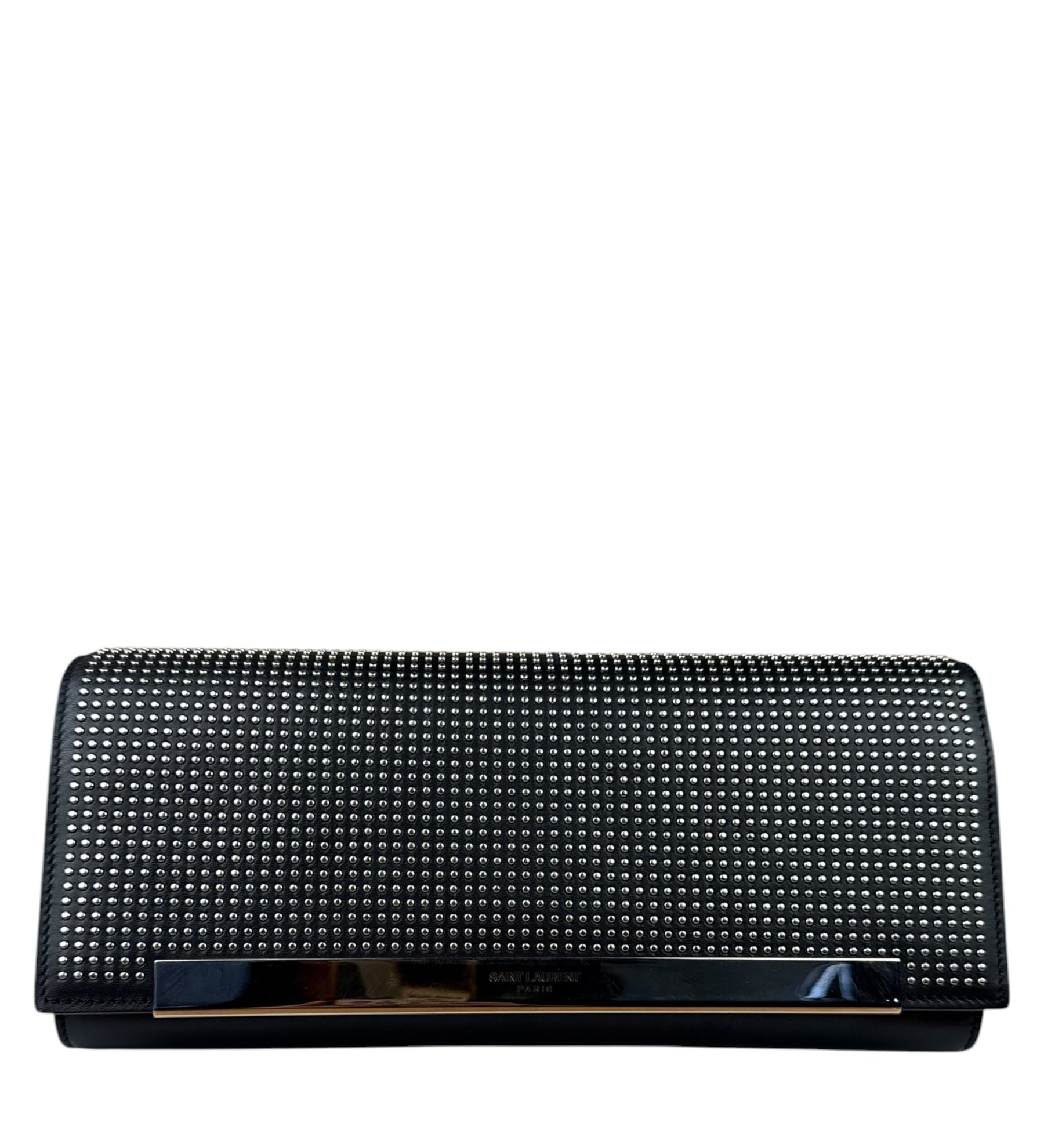 Yves Saint Laurent Black Calfskin Studded Lutetia Flap Clutch