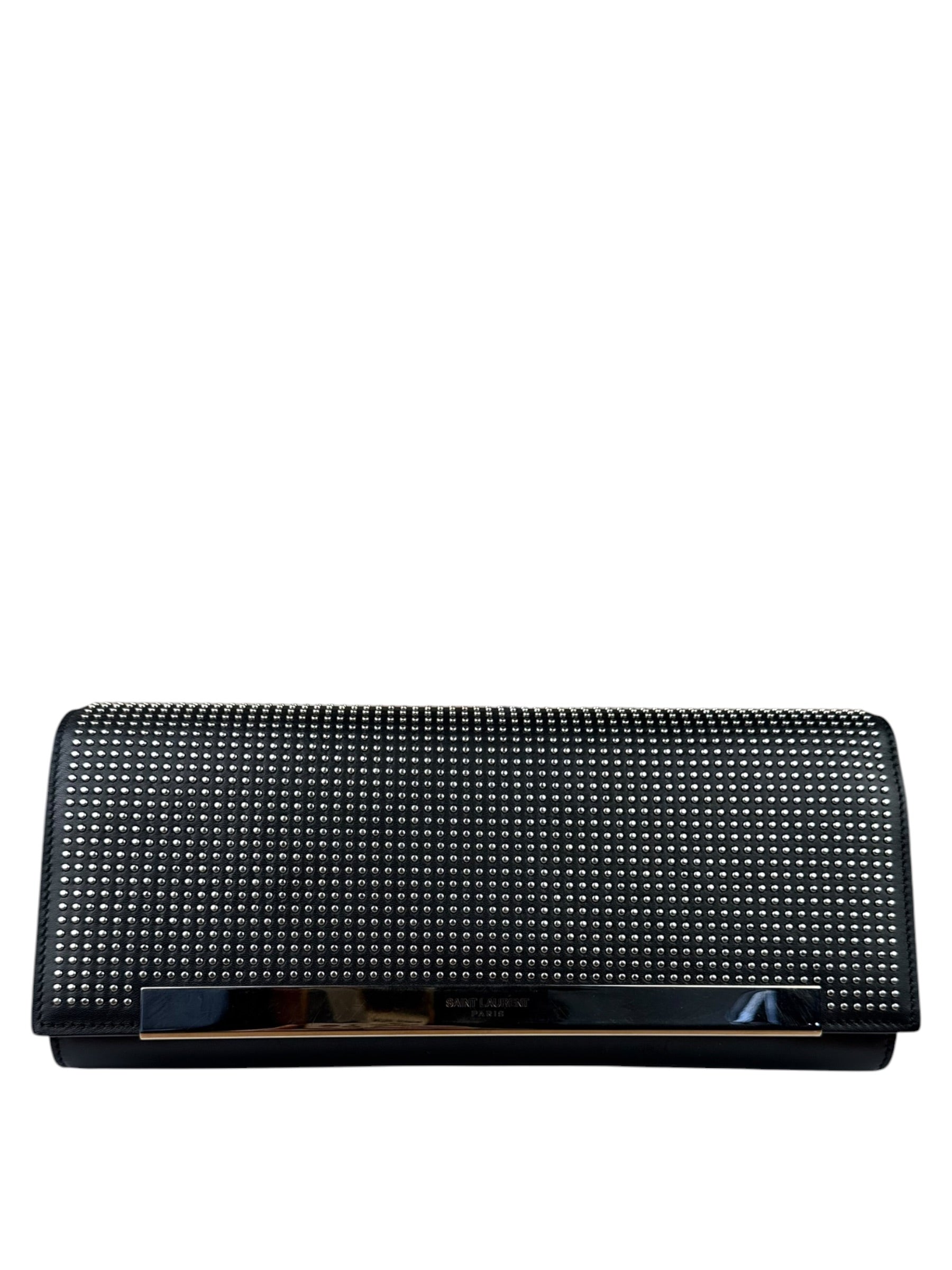 Yves Saint Laurent Black Calfskin Studded Lutetia Flap Clutch
