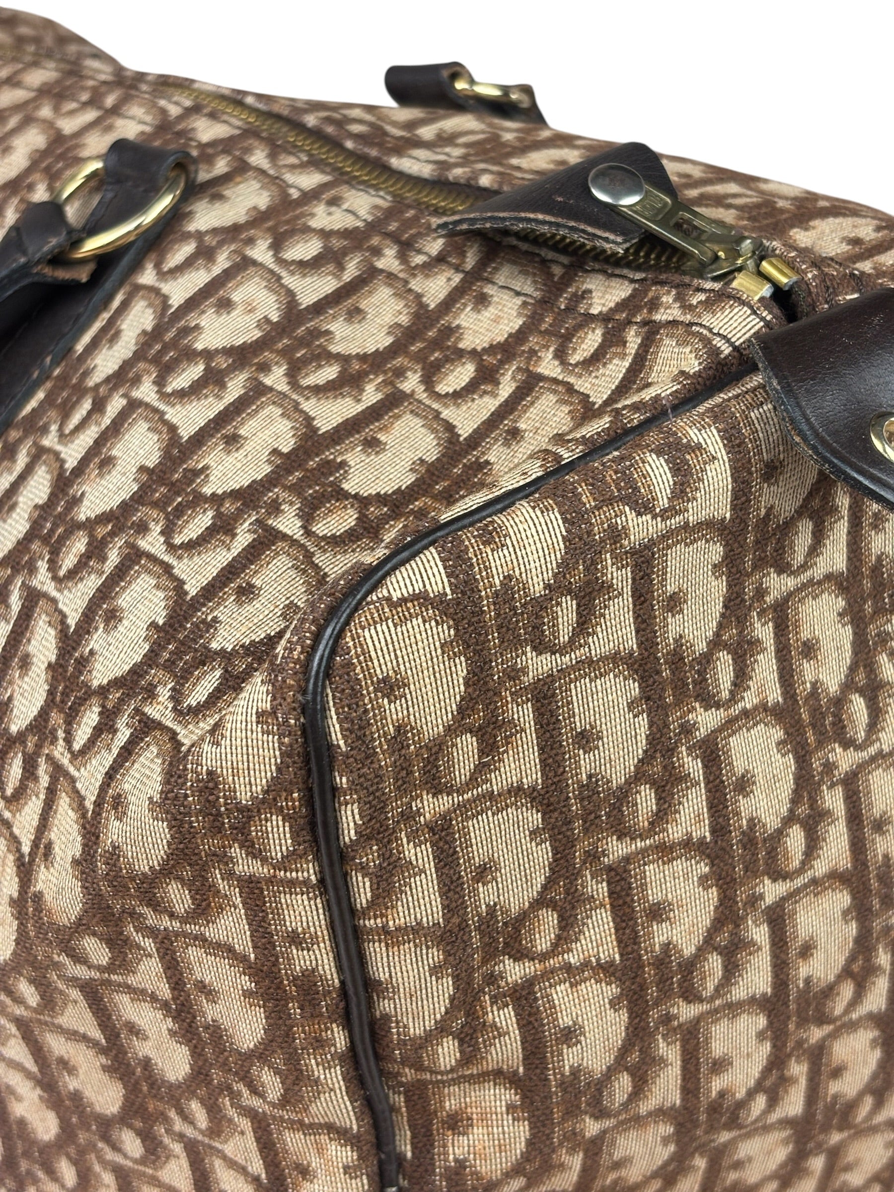 Christian Dior Brown Leather Trim Trotter Boston Bag
