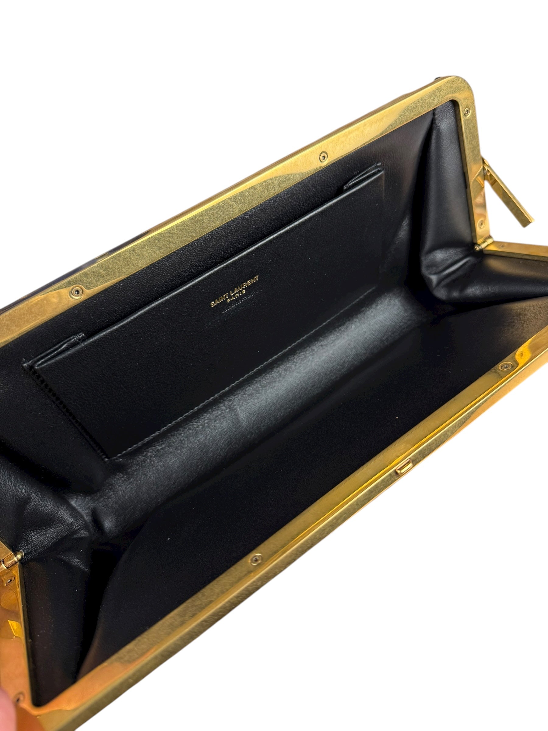Saint Laurent Black Patent Date Charnière Minaudière Clutch