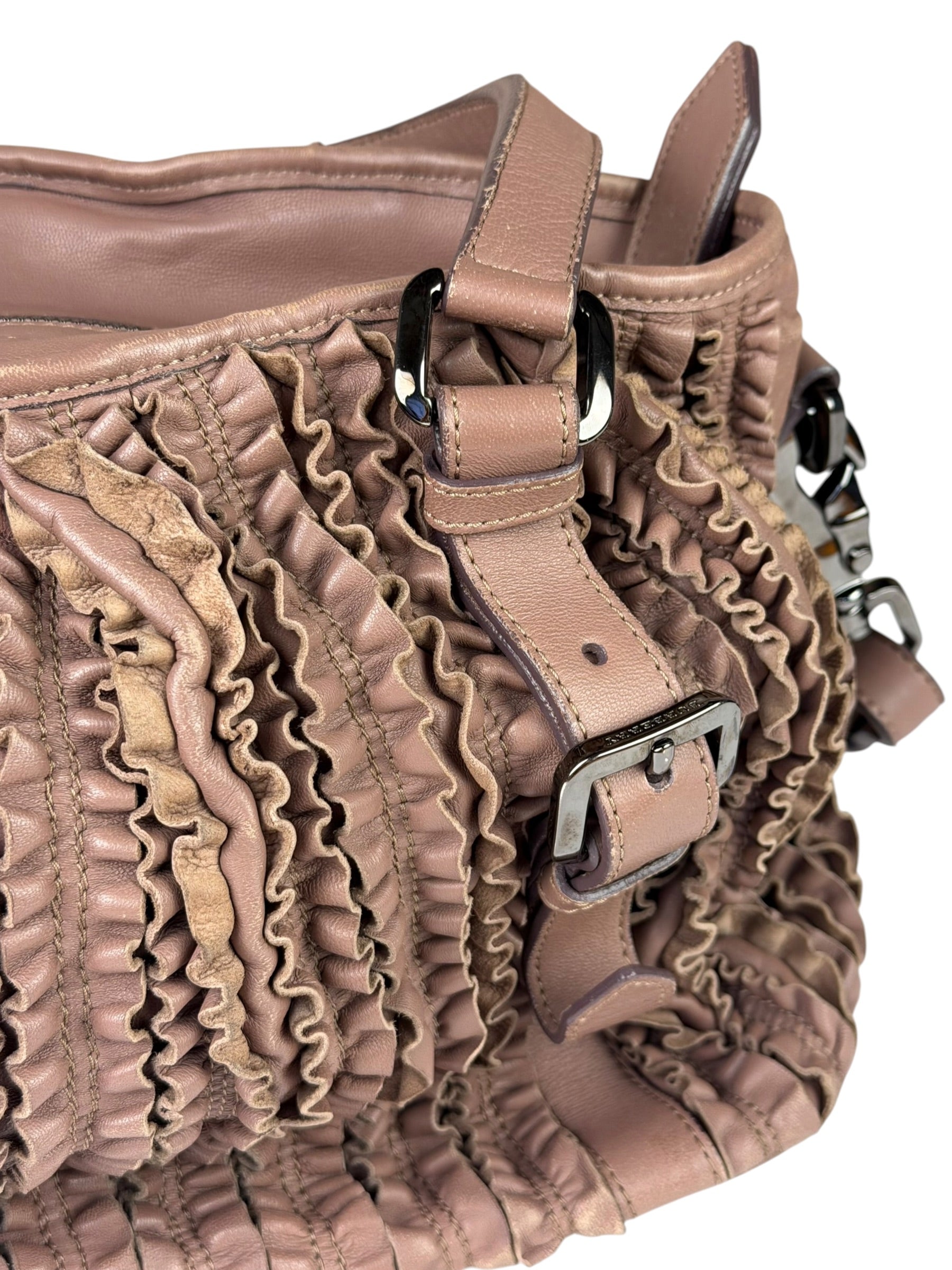 Burberry Purple Leather Ruffled Lowery Bag