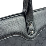 Gucci Black Leather Trim GG Horsebit Chain Shoulder Bag