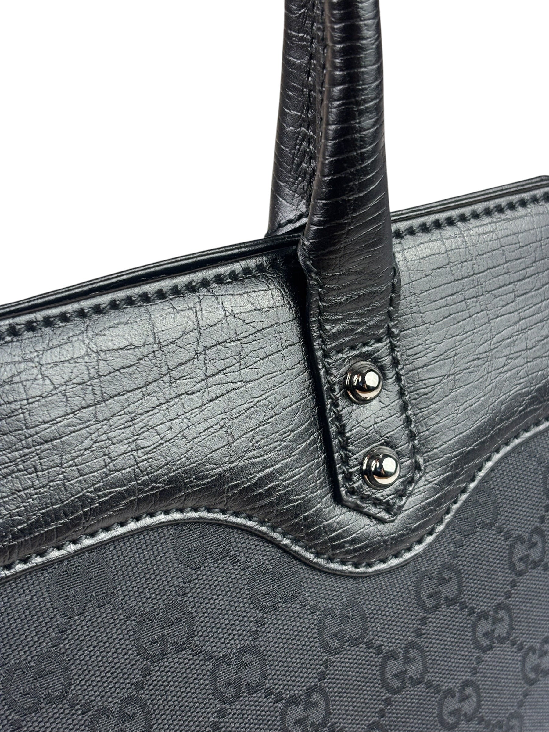 Gucci Black Leather Trim GG Horsebit Chain Shoulder Bag