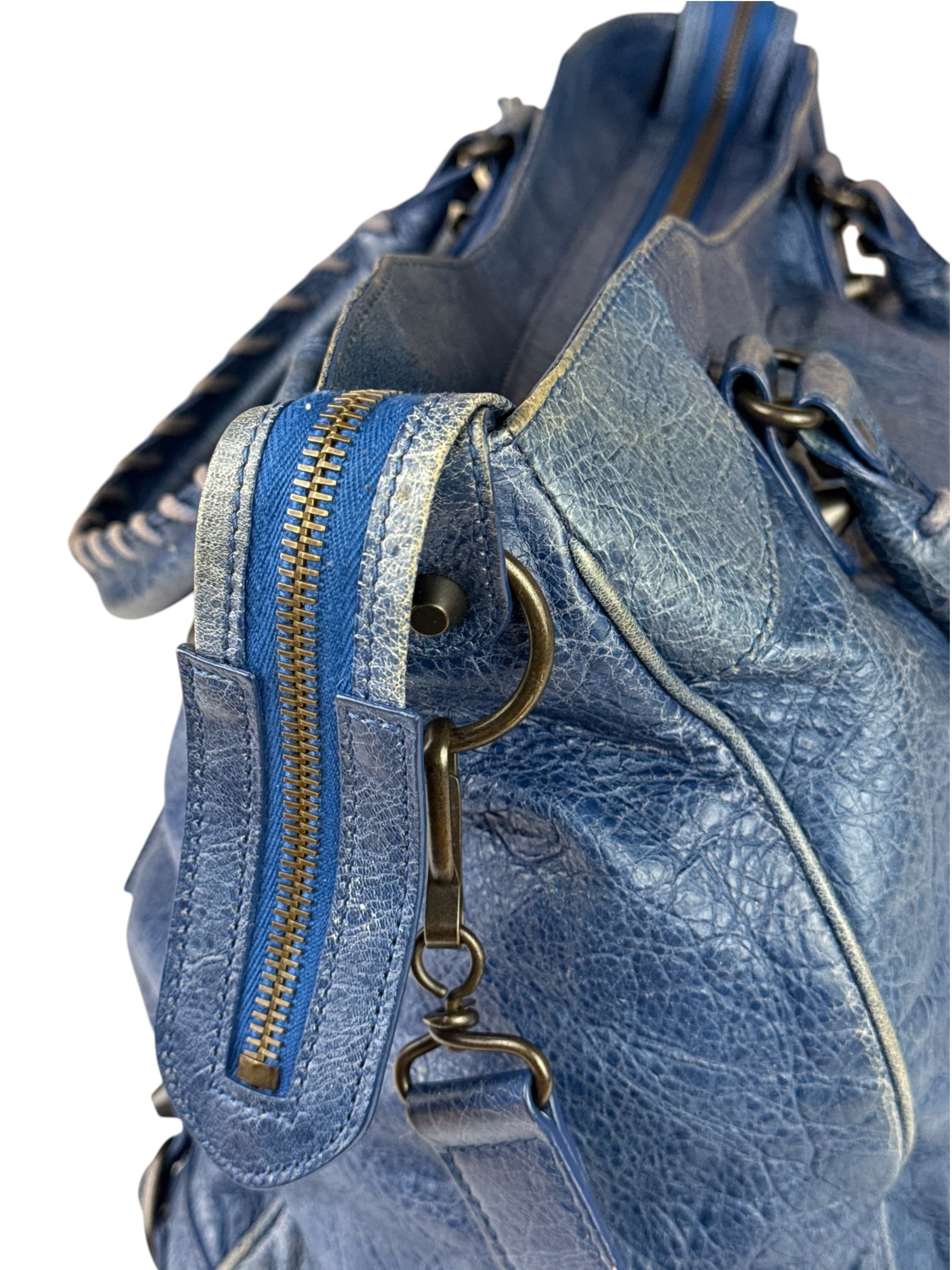 Balenciaga Navy Leather Moto Work Two-Way Bag