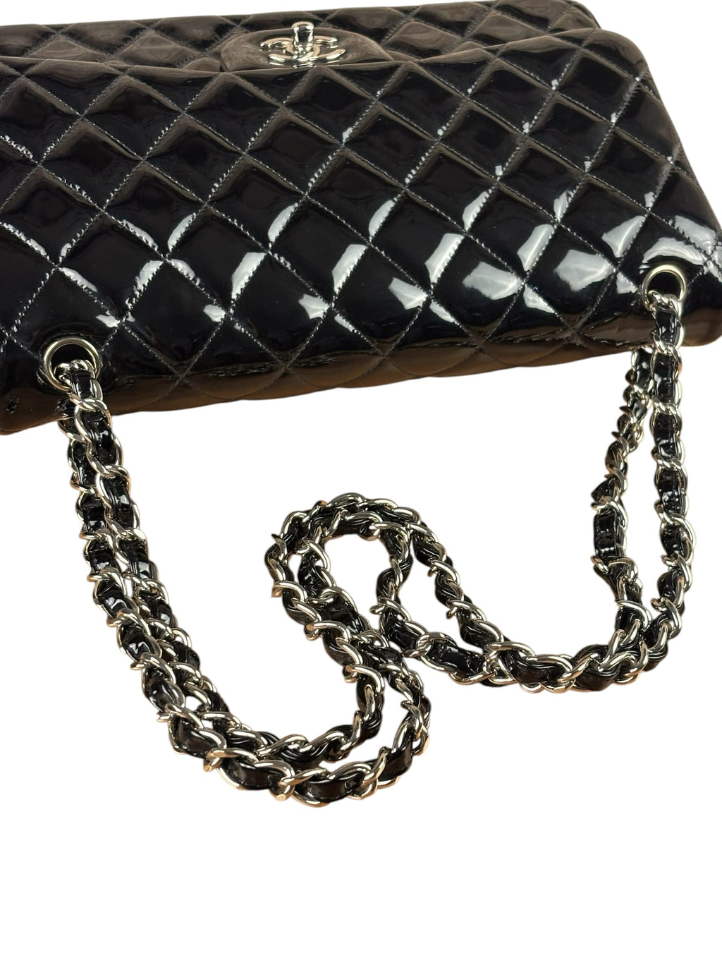 Chanel Black Patent Leather Jumbo Double Flap 2013