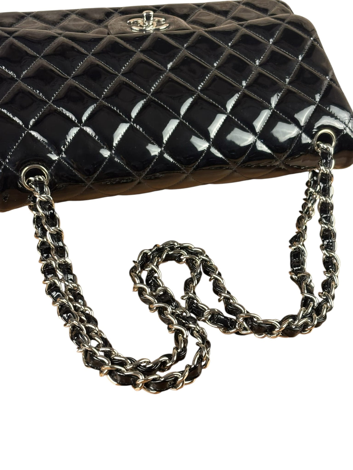 Chanel Black Patent Leather Jumbo Double Flap 2013