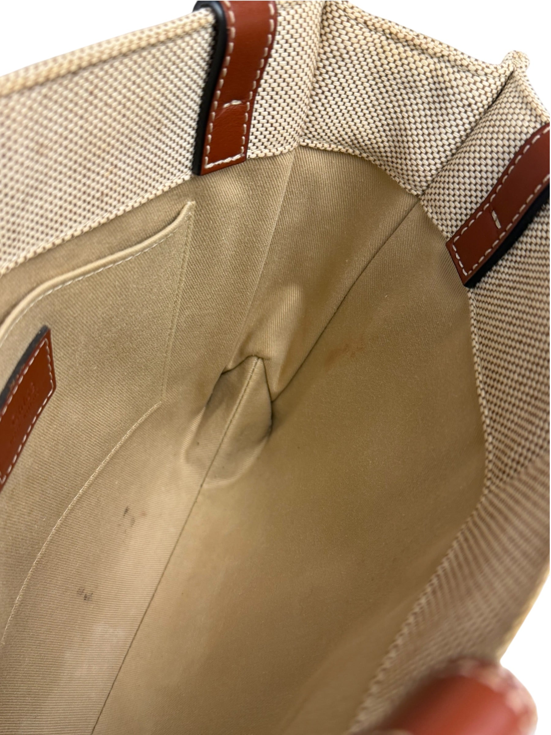 Chloe Brown Leather Trim/Linen Canvas Woody Small Tote