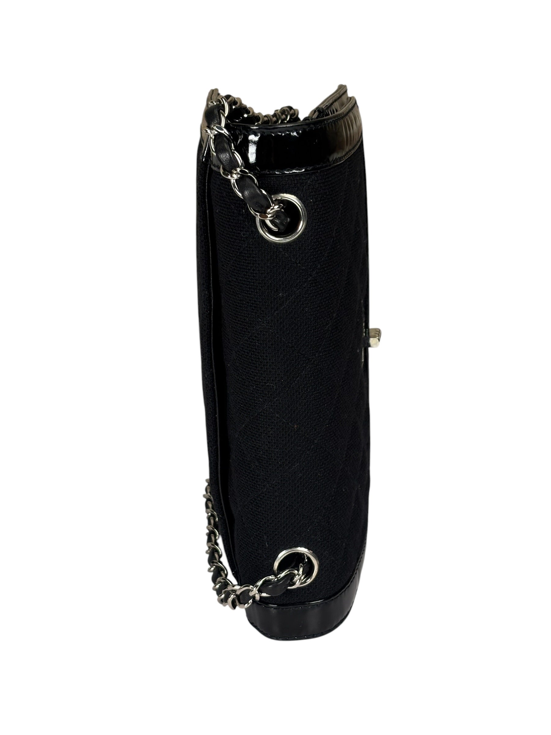 Chanel Black Patent Leather Trim/Cotton 2.55 Reissue Flap Bag 2000