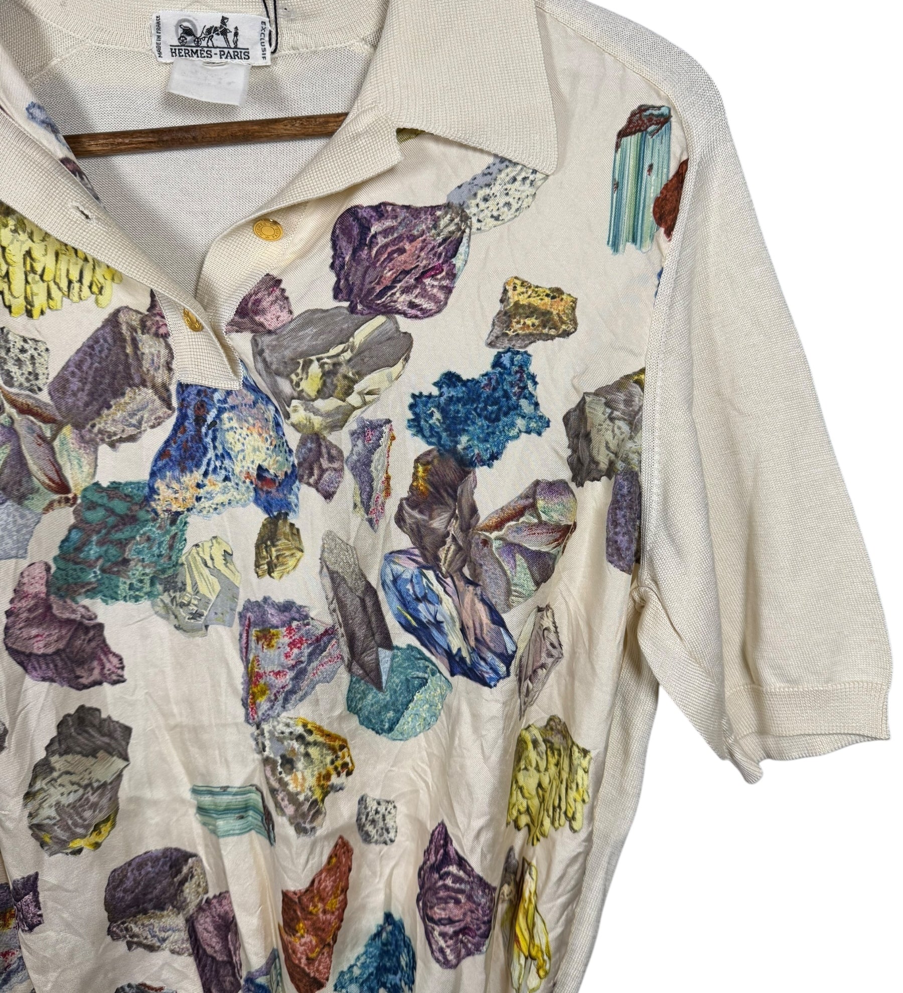 Hermes Silk Patterned Button-Up Polo Shirt