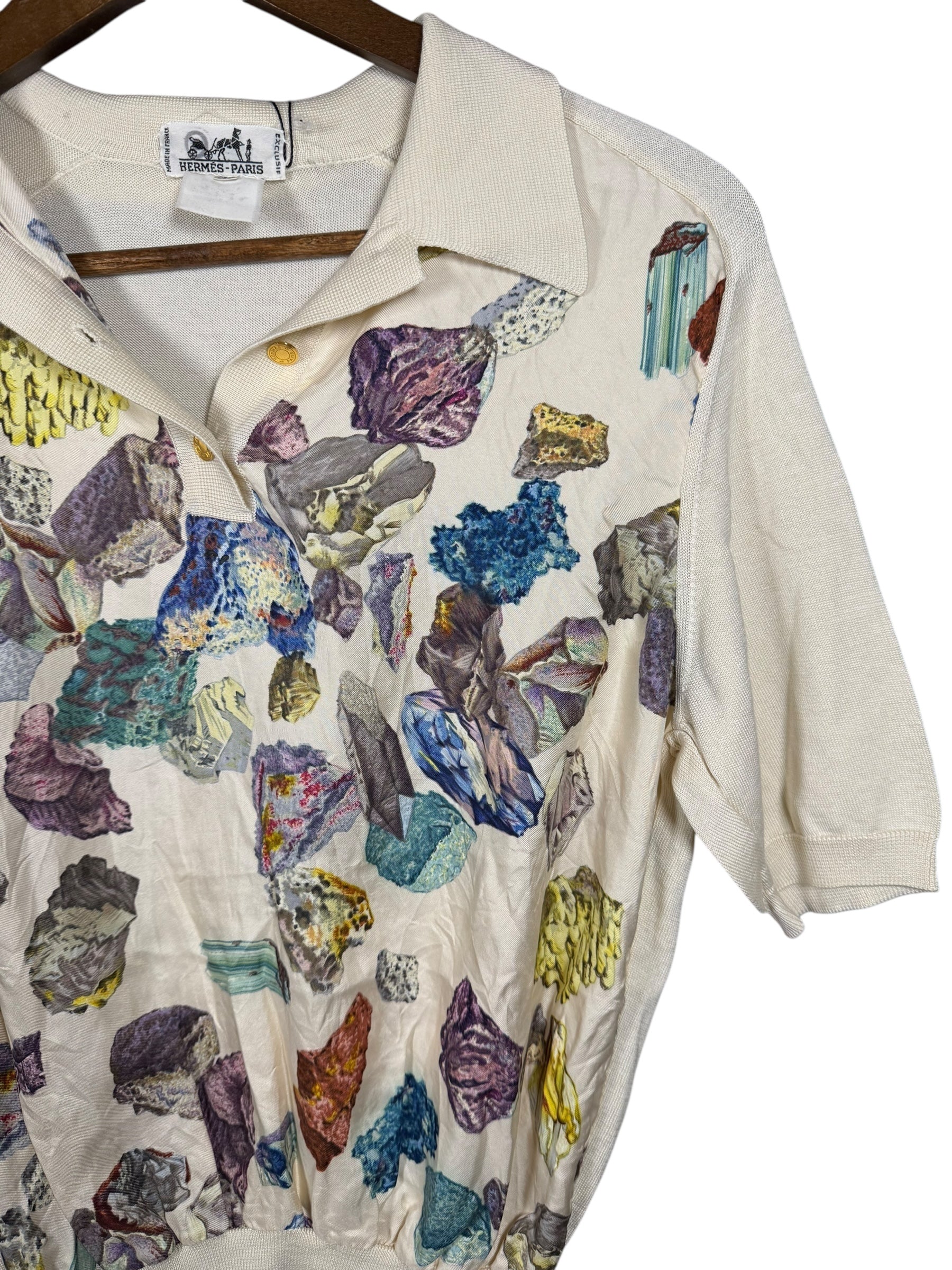 Hermes Silk Patterned Button-Up Polo Shirt
