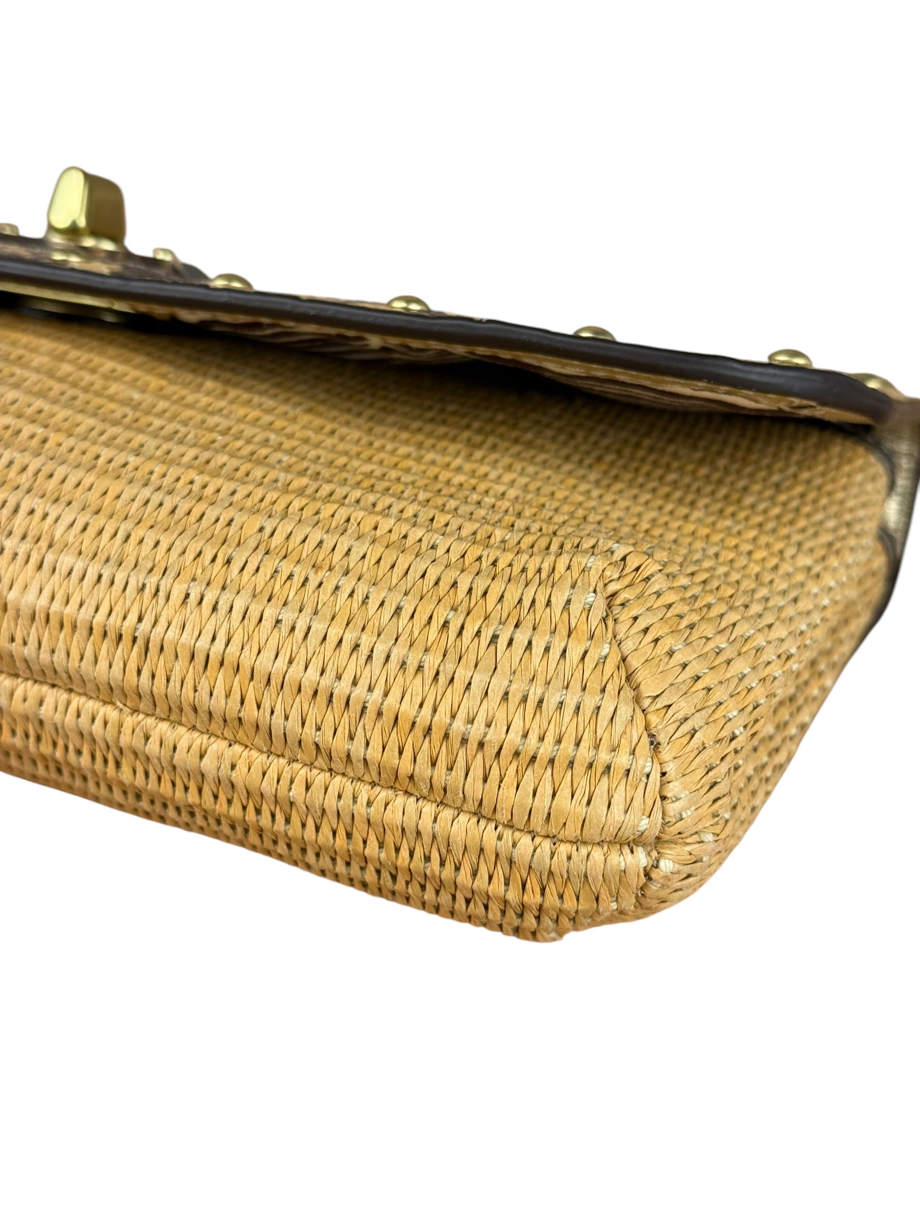 Coach Python-Trimmed Straw Natalie Wristlet