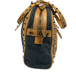 Fendi Blue/Brown Denim/Leather Trim Studded Shoulder Bag