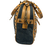 Fendi Blue/Brown Denim/Leather Trim Studded Shoulder Bag