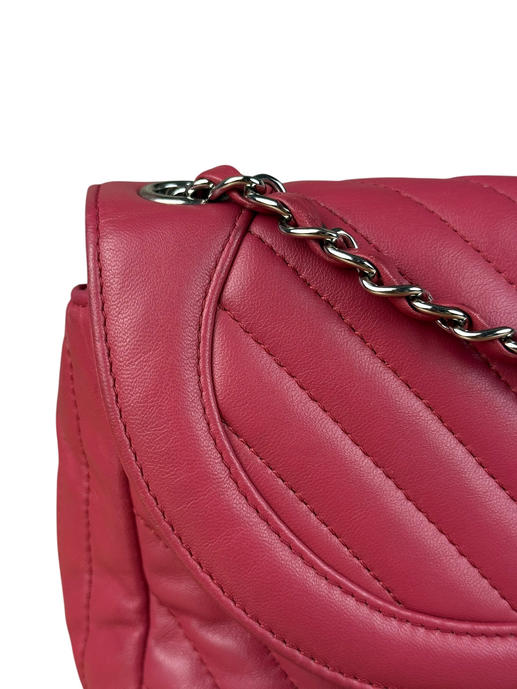 Chanel Pink Chevron Quilted Leather Medium Flap Bag 2018