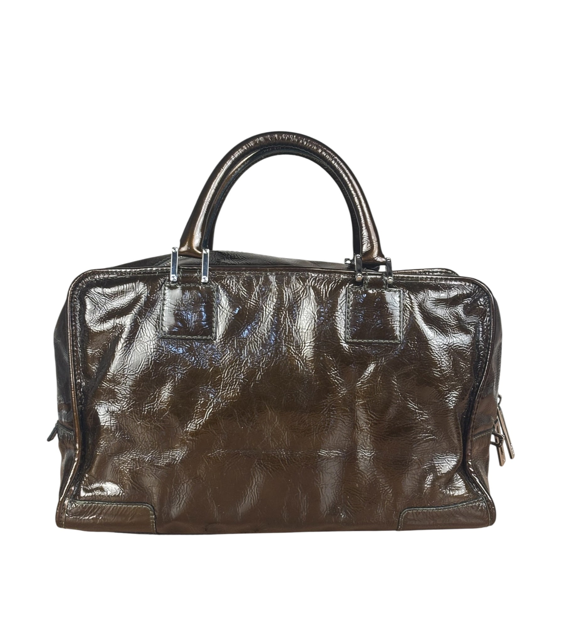 Loewe Vintage Brown Patent Leather Amazona Handbag