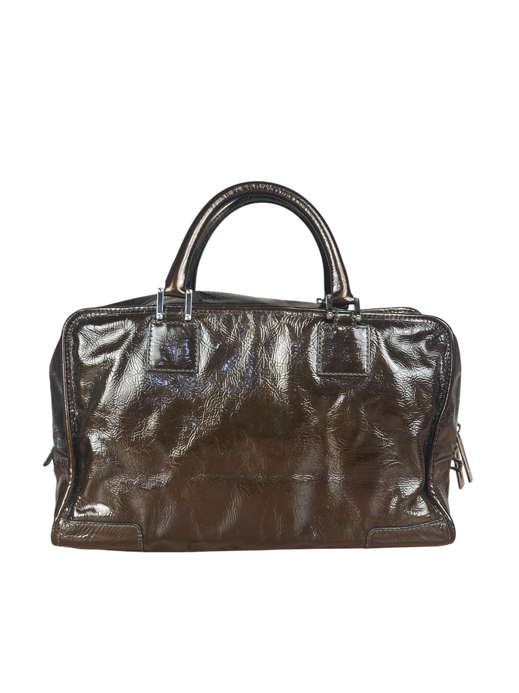 Loewe Vintage Brown Patent Leather Amazona Handbag