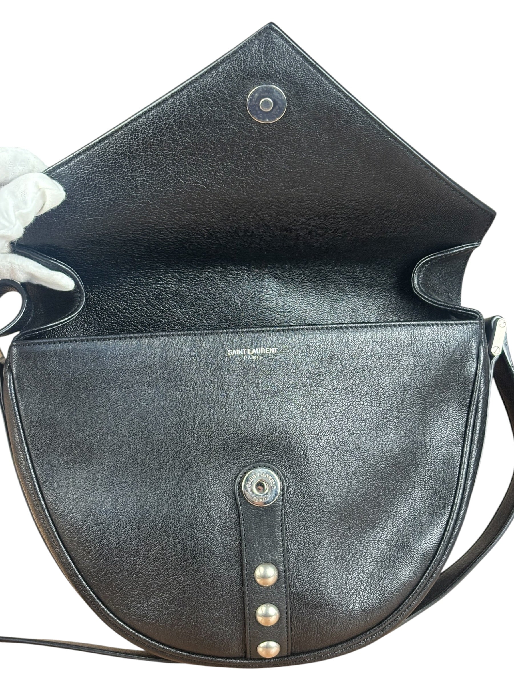 Saint Laurent Black Leather Y Studded Flap Crossbody