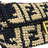 Fendi Black Raffia Zucca Shoulder Baguette