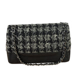Chanel Black Tweed/Caviar Leather Houndstooth Double Flap Bag 2017