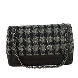 Chanel Black Tweed/Caviar Leather Houndstooth Double Flap Bag 2017