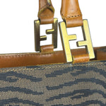Fendi Vintage Brown Tiger Print Canvas Tote Bag