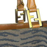 Fendi Vintage Brown Tiger Print Canvas Tote Bag
