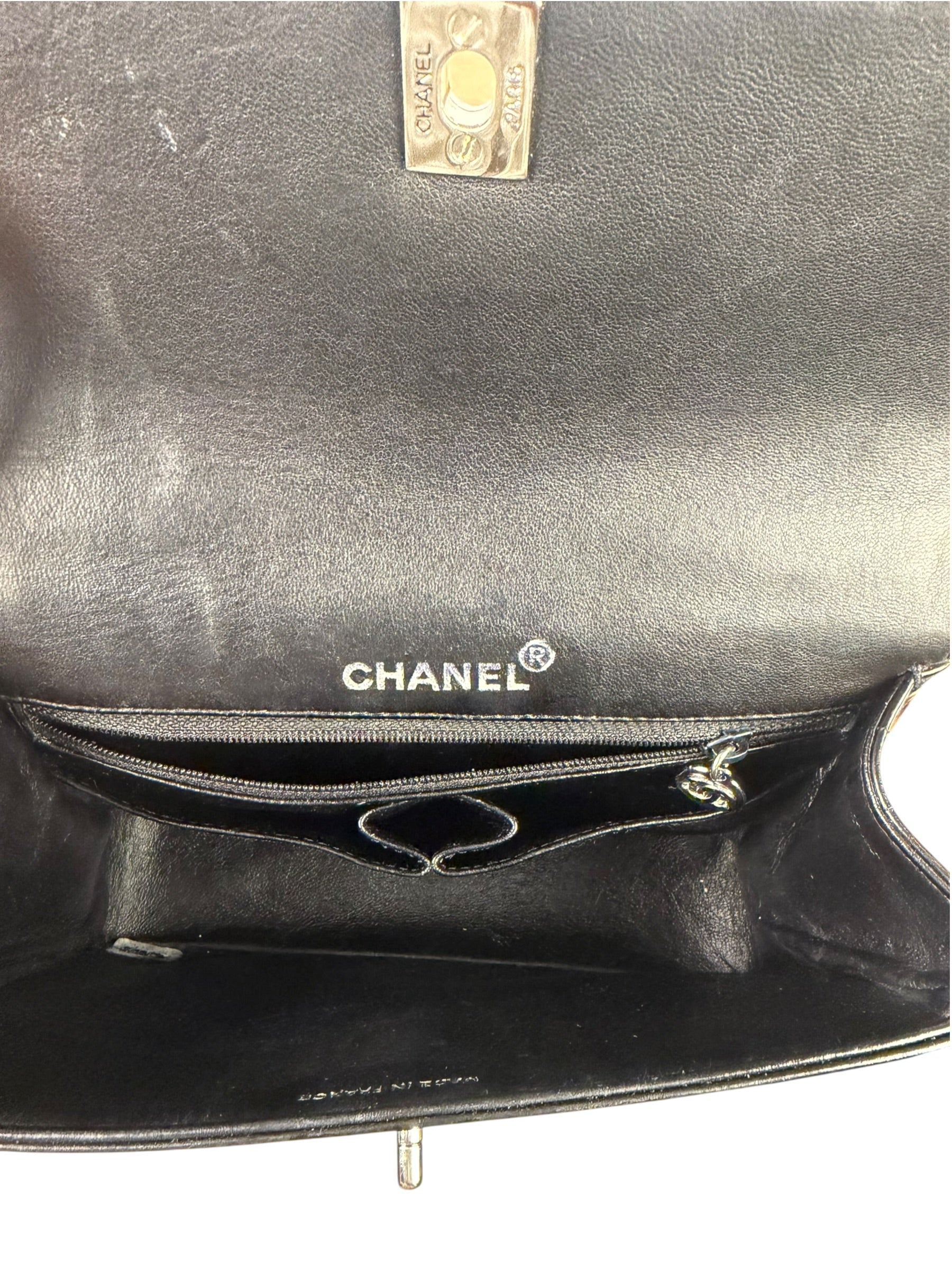Chanel Black Quilted Patent Leather Top Handle 1996