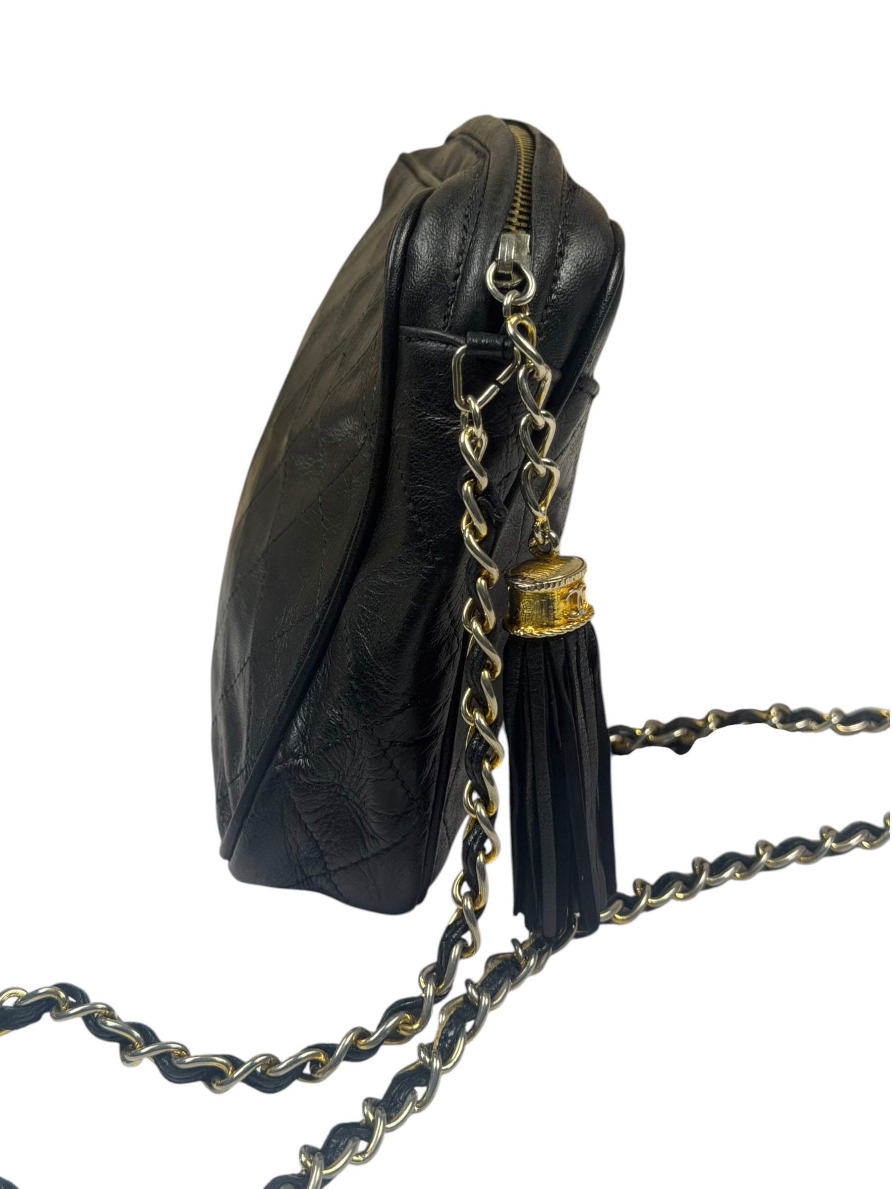 Chanel Vintage Black Quilted Lambskin Camera Bag 1986