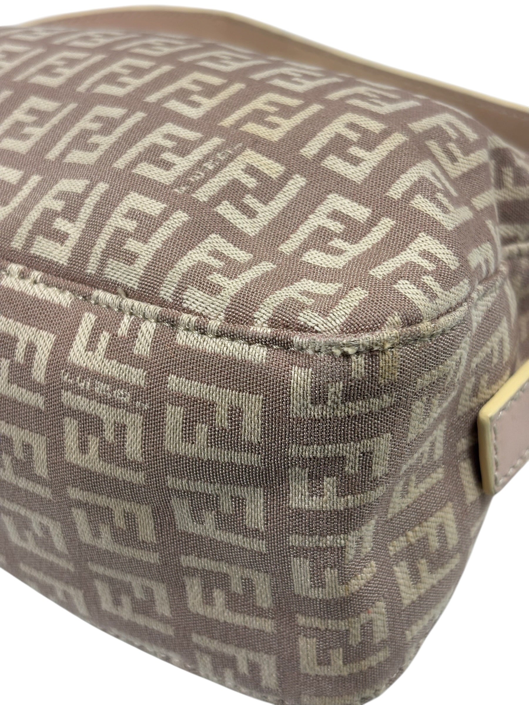 Fendi Rose Beige  Leather Trim Zucca Baguette