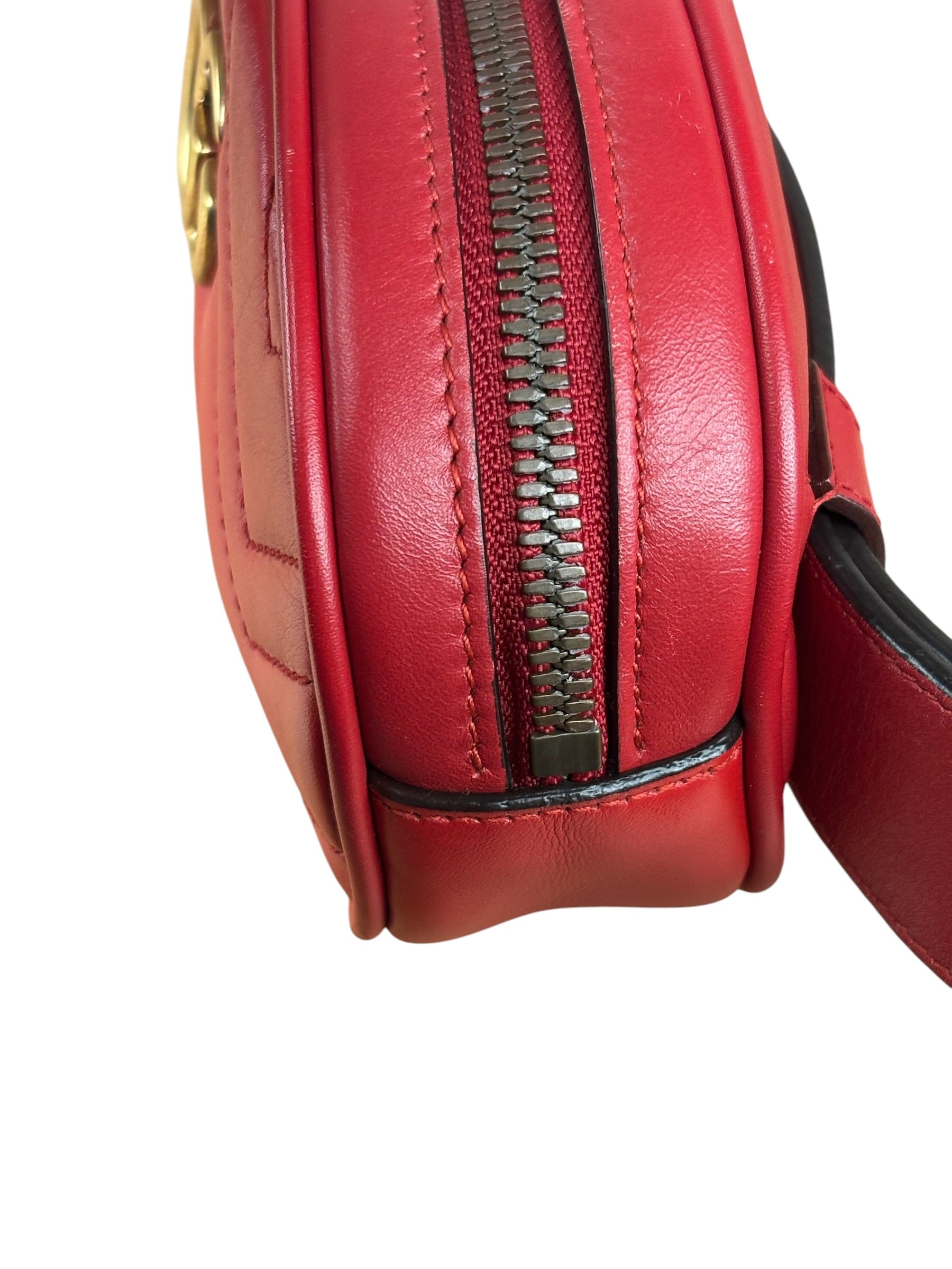 Gucci Red Leather Marmont Matelasse Waist Belt Bag