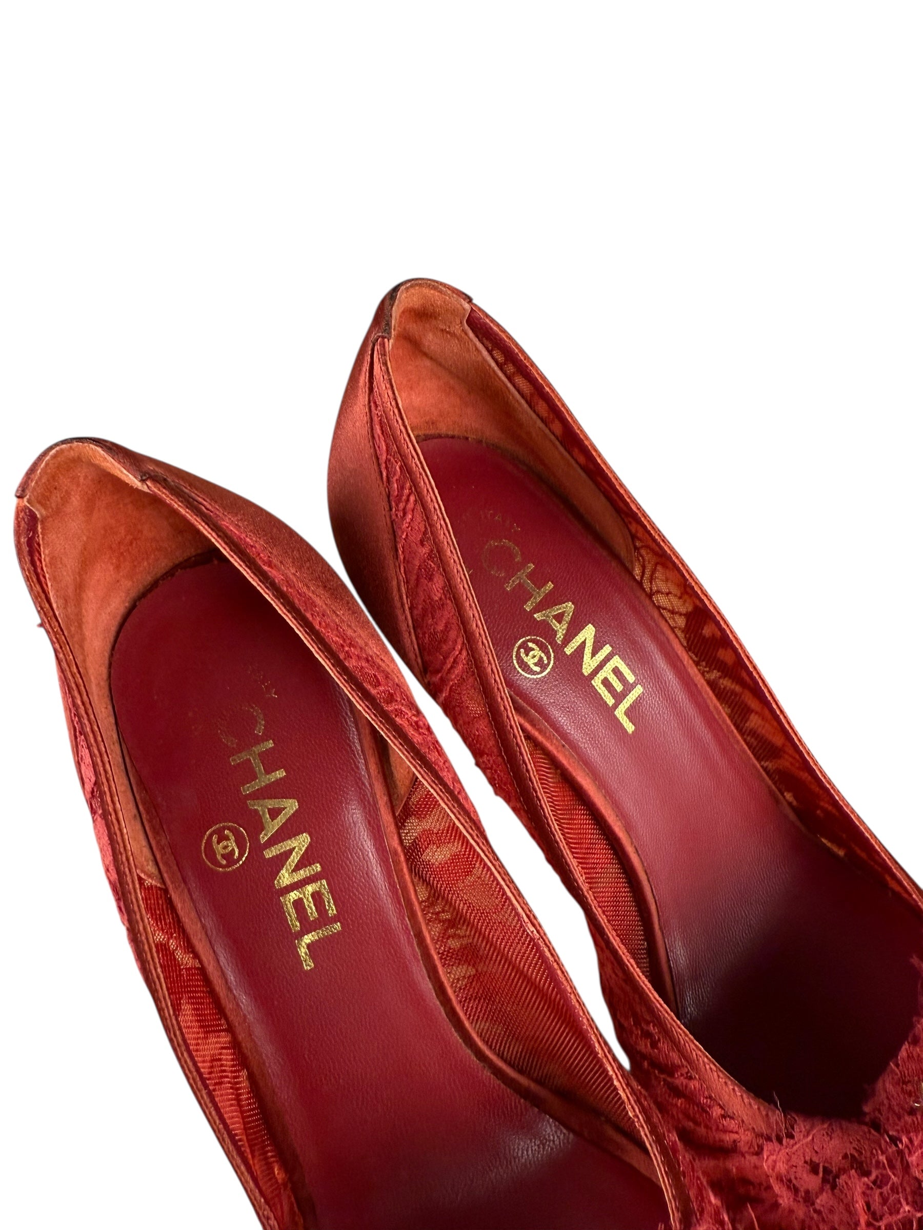 Chanel Floral Lace Red Heel