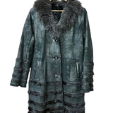 Vintage Black Suede/Leather Fur-Line Long Coat
