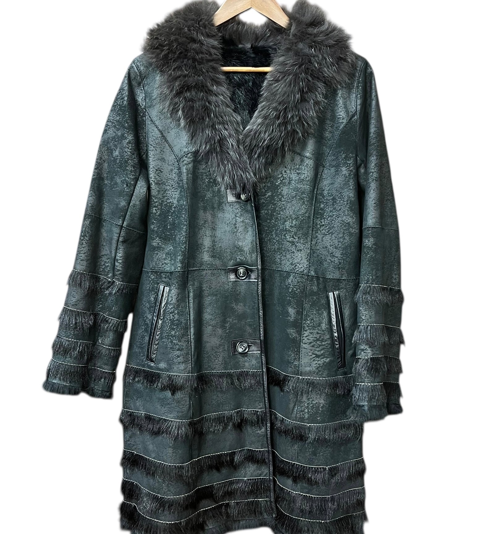 Vintage Black Suede/Leather Fur-Line Long Coat